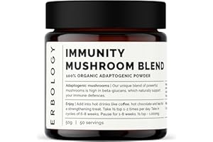 ERBOLOGY Polvere di Funghi per l'Immunità 100% Bio 50 g - Ricco di Beta-glucani - 7 Funghi Medicinali - Lotto Piccolo - Coltivato in Modo Sostenibile in Europa - Vegano - Non OGM - Senza Additivi o Conservanti