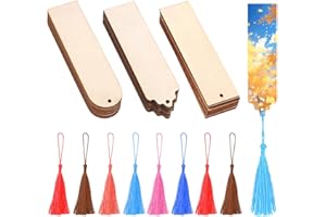 UWOBEFO 36PCS Marque-pages en Bois Vierges, Signets d'Artisanat Rectangulaires Avec Pompons Multicolores, Pour Bricolage Décoration Cadeau Fête