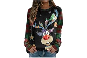 RYTEJFES Jersey de Navidad para Mujer, algodón, Manga Larga, Cuello Redondo, suéter de Navidad, suéter Feo de Navidad, Sudadera Estampada para niñas, árbol de Navidad