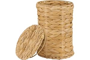 SUNNYNEST Wicker Waste Paper Bin 19 * 28.5cm Trash Can Woven Wicker Waste Basket with Lid,Bohemian Basket,Durable Natural Fiber Bin for Bedroom Office Laundry Storage