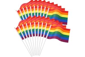 JUNEBRUSHS Pride Flag, 20 Stück Regenbogenfahne 14 × 21 cm Mini Handheld Gay Regenbogen LGBTQ Flagge Tasche Lesben Flaggen Pride Day Parade Waving Small Flag Party Dekorationen (Pride Rainbow Flag)
