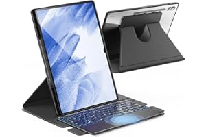 ‎INFILAND INFILAND für Samsung Galaxy Tab S9 Ultra /S8 Ultra Hülle mit Tastatur, [Hochpräzises QWERTZ Touchpad] 360 Grad Drehbarem Ständer, Deutsche Beleuchtete Bluetooth Galaxy Tab S9 Ultra Tastatur, Schwarz