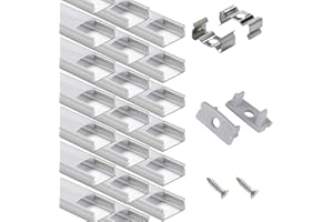 STARLANDLED Profilé Aluminium LED - AP03 Aluminium Profilé U-forme pour Bandes à LED, Compact Finition Professionnelle avec Blanc Laiteux Couvercle,Embouts,Clips de Montage en Métal (20 * 1m) …