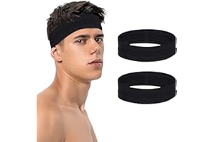 KERUTO 2 Pcs Sweat Bands Headband Men Women,Sport Head Band Headbands for Women's Hair,Non Slip Exercise Headbands Black Headband for Yoga Golf Gym Camping Running Sweat Bands(Black)
