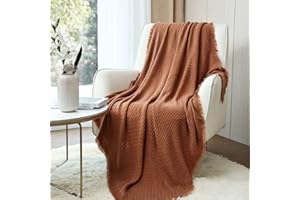 CREVENT Bauernhaus-Rost-Strickdecke für Couch, Sofa, Stuhl, Bett, Heimdekoration, weich, warm, gemütlich, leicht, für Frühling, Sommer, Herbst (127,8 x 152,4 cm Caramel/Braun/Burnt Orange)