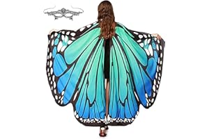 VidFair Womens Girls Shawl Butterfly Wings Costumes Wing Cape Set with Face Mask Colorful Butterfly Cape Costume Accessory for Easter/Christmas/Halloween/Beach Party/Cosplay/Dancing Costume Props