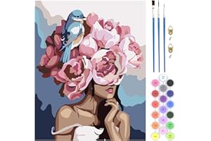 QENSPE Paint by Numbers for Adults, Beginner Painting by Number Kits On Canvas, DIY Color Oil Painting Acrylic Paints, Frameless Home Wall Decor 40x50cm/16x20in (Girl Flowers)