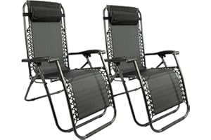 MaxxGarden Chaises Longues Inclinable - Lot de 2 - en Textilène - Chaise Longue pour Jardin, Balcon et terrasse - Pliable avec Dossier Réglable - Noir