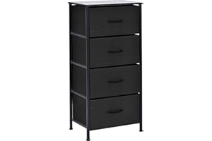 simpa Chest of Drawers - Single Fabric Storage Tower with 4 Drawers, Sturdy Black Steel Frame, black Wooden Top & Black Easy Pull Fabric Drawers
