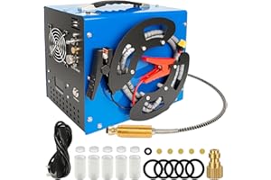 FAAZY PCP Air Compressor, 4500Psi/30Mpa, 350W Motor, Unique Vertical+Wire Spool Portable Design, Auto-Stop, Oil/Water-Free, 8MM Quick-Connector for Paintball/PCP Air Rifle/Tank, 110V AC or 12V Car Battery