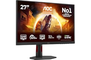 AOC Q27G4SRU 27 Zoll WQHD USB Hub Gaming Monitor, 320Hz, Fast IPS Panel, 1ms GtG, HDR400, G-Sync Compatible, Höhenverste