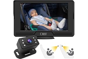 OBEST Rétroviseur Voiture Bébé 1080P,Caméra Voiture Siège Arrière, écran HD de 4,3 Pouces, Grand Angle de 150 °, Vision Nocturne Réglable, Miroir Voiture Bébé