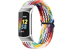 Vozehui Bracelet Tressée Solo Loop Compatible avec la Bracelet Fitbit Charge 5, Bande de Rechange Réglable en Nylon Souple Elastique Respirant pour Fitbit Charge 5, Femmes Hommes