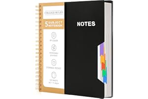 CAGIE A4 Notizbuch mit Register Liniert Spiralbindung 240 Blatt (120 Seiten) Klein Spirale Notizblock Block mit Register für Arbeit Office Schule College Essentials, Schwarz, 24.5x 28.5 cm