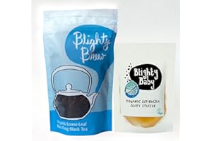 BLIGHTY BREW Kombucha Starter Kit - SCOBY & Certified Organic Tea - Blighty Baby - Make Your Own Booch Kombucha Kit - Includes 75g Premium Loose Leaf Tea