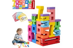 Ainiv Sifferklossar för Barn, Träbyggklossar med Siffror från 1 till 10, Montessori-Inspirerade Digitala Klossar, Lämplig Tidig Utbildning för Förskolebarn (20 Byggklossar, 15 Kort)