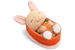 NICI Kuscheltier Hase mit Karotte 12cm schlafend im Körbchen - braun - Stofftier aus weichem Plüsch, niedliches Plüschtier zum Kuscheln und Spielen, für Kinder & Erwachsene - 61584