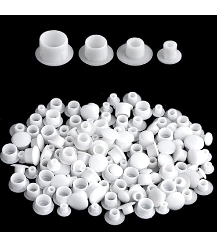 Athyior 165pcs Plastic Hole Plugs 7 Sizes - Screw Hole Covers Caps Locking Insert End Cap Round Flush Type Holes Fix Plug Drilling Cover For Furniture Cabinet Kitchen Cupboard(Black