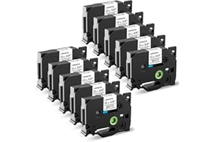 Nastri Oozmas Compatibile con Brother TZe-231 TZe Tape 12mm 0.47 x 8m, Compatibile con Brother P-touch PT-H110R PT-1005 PT-1010 PT-H107B H100LB, (Nero su Bianco, confezione da 10)