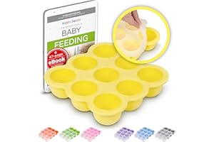 Kiddo Feedo - Der original Gefrierbehälter mit Silikondeckel zum portionierten Einfrieren von Babynahrung - BPA-frei - 9 x 75ml - Gratis eBook mit Ernährungstipps - Gelb