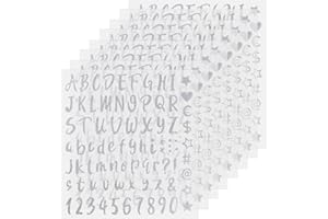 Pinsheng 8 arkuszy błyszczącej naklejki z literami i liczbami, samoprzylepne naklejki winylowe, naklejki z literami alfabetu, naklejki "zrób to sam", ręcznie wykonane dekoracje do skrzynek na listy, tabliczki, numer adresowy (srebrne)