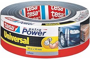 tesa extra Power Universal Ruban Adhésif Toile - Tenue extra forte - Duct Tape pour les Réparations, la Fixation, l'Étanchéité et plus Encore - Gris - 1 Rouleau - 50 m x 50 mm
