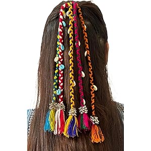 Generic 5 PCS Navratri Look Hair Braids with Rubber Bands Girl and Women, Hair Accessory for Everyday Style and Rainbow Color Braids Extensions Hair Color | Boho Chic Style (Multicolour)