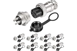 VISSQH 16pcs GX16 4Pin Panel Metal Mounting Round Aviation Plug, 16 mm Male/Female Aviation Plug Cable Connector 4-Pin+Rubber Protective Cap and Screwdriver