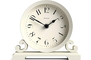 Jones Clocks® Saloon mantel clock | Traditional double scroll design | Pale Cream | Contemporary classic style for desk, table, shelf or bedside