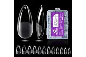 ‎GELIKE EC Gelike ec Mittlere Mandel Nagelspitzen – Vollständige Abdeckung weiche Gelspitzen Almond Nageltips Vorpolierte künstliche aus PMMA-Harz für Frauen Salon 240 Stück 10 Größen