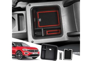 SXCY Vano Portaoggetti per VW T-Cross 2018-2023, Bracciolo Contenitore Centrale Organizer Scatola di Immagazzinaggio T Cross 2022 Accessori (Rosso)