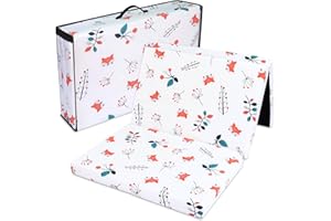 Totsy Baby Matelas lit de Voyage Pliable épais 60x120cm pour bébés et Enfants Housse en Coton déhoussable Renard