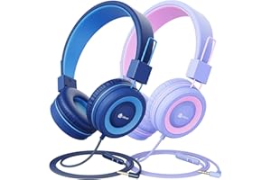 iClever Bambini Cuffie, 85/94dB Volume Limitato, Uono Stereo, Pieghevoli, Cavi non Aggrovigliati, Bambini Cuffie per Smartphone, Tablet, PC con 3.5 mm Jack