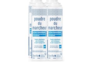 SORIFA - Lot de 4 - Poudre du Marcheur - Anti-transpirante - Absorbante - Pieds – Réduit la transpiration - Elimine odeurs et mycoses - Sans sels d’aluminium - Fabriqué en France - Poudreuse 100 gr