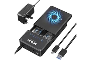 MOKiN NVMe Enclosure, M.2 SSD Enclosure Dual-Bay Offline Clone Tool-Free, USB 3.1 Gen 2 10Gbps NVMe Docking Station with Cooling Fan, Hard Drive Enclosure for NVMe PCIe Size 2230/2242/2260/2280(8TB)