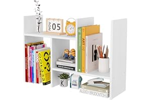 EasyPAG Drewniana półka na książki regulowane półki na biurko wolnostojące artykuły domowe i biurowe półka ekspozycyjna na biurko uporządkowany organizer, biały