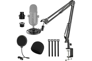 Rigych Braccio Supporto Microfono, Regolabile Microfono Supporto a Sospensione da Tavolo con Filtro Pop, Ragno Anti Shock, Heavy C Clamp tavolo, per Razer Seiren V2 Pro Streaming Microphone