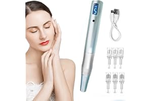 ZEBBYEE Derma Pen Eléctrico con Microagujas, Dermaroller Dermapen Eléctrico, 0 mm-2.0 mm Ajustable con Pantalla LCD de 6 Cartuchos, para Arrugas Estrías Cicatriz de acne Perdida de cabello