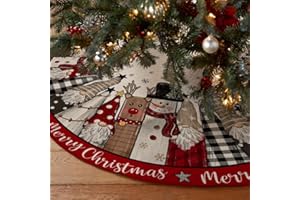 Kevsuvqin Weihnachtsbaumdecke Rund 122cm(48 Zoll), Christbaumdecke Rund mit Schneemann, Rentier und Gnomenmuster, Baumdecke Weihnachtsbaum Teppich RUnd für Weihnachtsbaumschmuck, Feiertagsfeiern