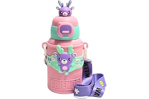 CODiLLO Borraccia Bambini, Borraccia per Bambini senza BPA, Borraccia bambini con cannuccia, Borraccia bambini a prova di perdita, Borraccia acciaio bambini, Borraccia termica bambini, 450ml (Rosa)