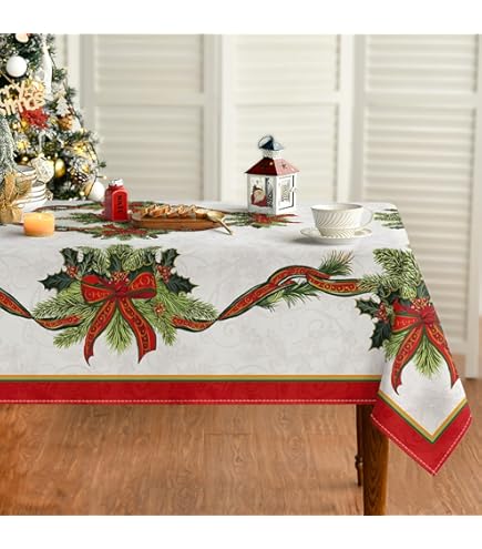 POPOYU Kersttafelkleed, 2 stuks, 137 x 274 cm, groot rood rechthoekig