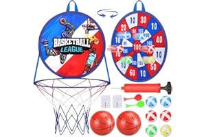 BBJINRONJY Canasta de Baloncesto para Habitaciones, Diana Infantil con 2 Pelotas, 1 Bomba, 6 Bolas Adhesivas, 2 Dardos para Interiores y Exteriores (Azul)