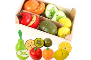 Aszaui Frutta e Verdura Giocattolo per Bambini,Cucina Giocattolo per Bambini,Giocattolo da Taglio per Cucina per Bambini, Frutta da Tagliare Giocattolo,Giochi in Legno,Adatto ai bambini dai 3 anni