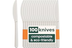 HAAGO Zestaw sztućców PLA 100 noży - wielokrotnego użytku, nadają się do mycia w zmywarce, wytrzymałe sztućce na imprezy, wesela, wydarzenia, do gorących i zimnych potraw, zestaw noży - biały 18 cm /