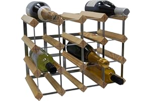 DS Wineware - Portabottiglie da 16 bottiglie 4 x 3 cm, completamente assemblato, in pino naturale certificato FSC