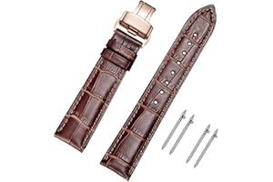 MUENShop Cinturini di Ricambio Vera Pelle Cinturino Barre Rapido Rilascio Fibbia Pieghevole Nero/Marrone/Blu 18mm 20mm 22mm 24mm per Uomo/Donna