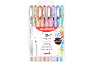UNI-BALL uniBasketball Mitsubishi Ołówek - 8 Rollerów Tusz żelowy Signo - Kolory metalowe - Końcówka 0,8 mm - Pisanie Średnie - Kreatywne Rolki do Carterie i Kreatywnego Wypoczynek