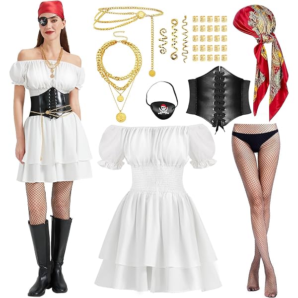 Costume Fête Thème Costume De Pirate Médiéval Femme Kasahara - Tenue Complète épaules Dénudées