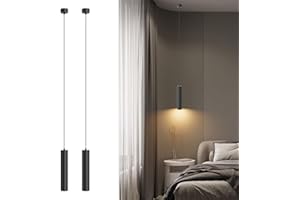 Klighten 2 Piezas Lampara Techo Colgante GU10 Cilindro Moderno, Lámpara Colgante Aluminio, para Salón Dormitorio Cocina Cama, con Bombilla GU10 5W 472LM Blanco Calido 3000K, 30cm, Negro