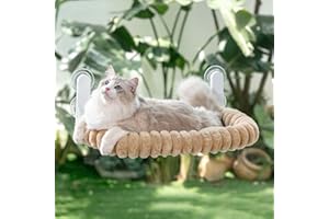 GUUSII HOME Hamaca Gato Ventana Plegable Soporte Cama con Ventosa Gatos Grande Colgante Soporte Camita para Gatitos Interior Lavable en La Lavadora Cat Window Perch Bed 54 * 30cm (Camello Claro, M)